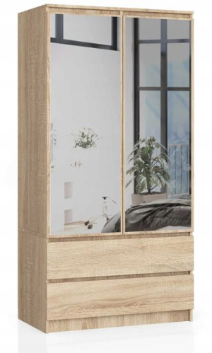 Szafa S 90 Cm 2 Drzwi 2 Szuflady 2 Lustra Dąb Sono