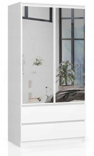 Szafa S 90 Cm 2 Drzwi 2 Szuflady 2 Lustra Biała