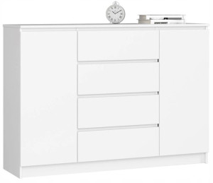 Komoda Szafka 4 Szuflady K 138 Cm 2d Biała