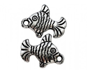 Zawieszka rybka 26x20mm k. srebro antyczne 6sztuk akryl