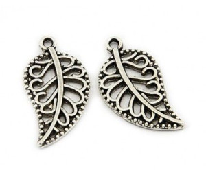 Zawieszka Charms metal LISTEK 18x10mm srebrny 6szt