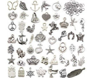 Zawieszki charms mix metal + ogniwa zestaw 50 elementów