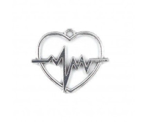 Zawieszka metalowa charms RYTM SERCE EKG 30mm 1szt
