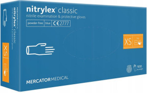 Rękawice Nitrylowe XS 100sztuk niebieskie MERCATOR