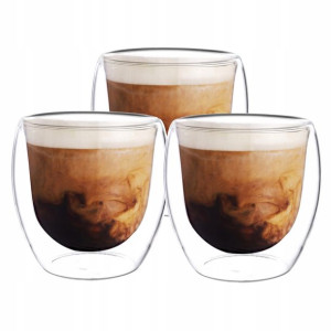 Kubek Szklanka Termiczna 250ml Do Kawy Latte 3szt
