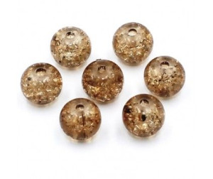 KORALIKI SZKLANE Crackle 8mm brązowe j. 14 szt.