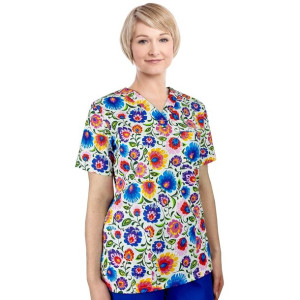 Bluza medyczna damska fartuch kolorowy wzorek 1222 - XXL
