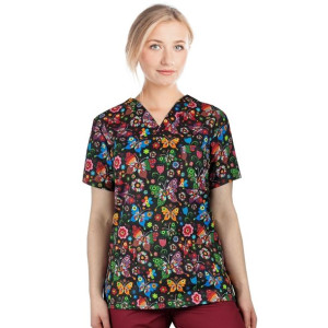Bluza medyczna damska fartuch kolorowy wzorek 1062 - XS