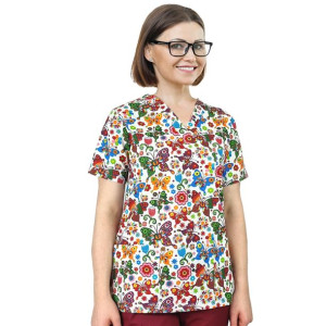 Bluza medyczna damska fartuch kolorowy wzorek 1061 - XXL