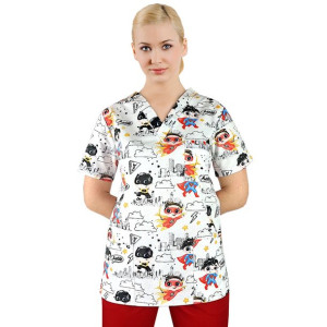 Bluza medyczna damska fartuch kolorowy wzorek 1002 - XXL