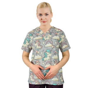 Bluza medyczna damska fartuch kolorowy wzorek 1039 - 3XL