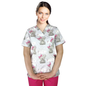 Bluza medyczna damska fartuch kolorowy wzorek 1015 - XS