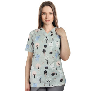 Bluza medyczna damska fartuch kolorowy wzorek 1344 - 4XL