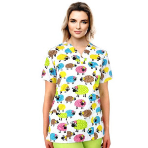 Bluza medyczna damska fartuch kolorowy wzorek 1468 - XL