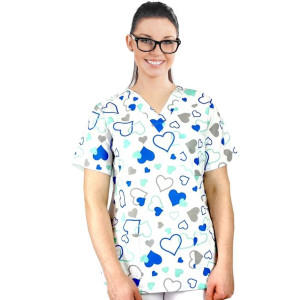 Bluza medyczna damska fartuch kolorowy wzorek 1478 - XS