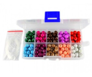KORALIKI SZKLANE NICI 8mm ORGANIZER 200sztuk i gumka