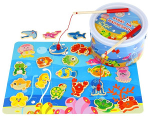 Łowienie Rybek Drewniane Rybki Magnes Wędki Puzzle