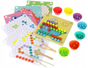 Drewniana Układanka Mozaika Koraliki Kulki Puzzle