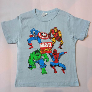 T-shirt bluzka krótki rękaw MARVEL 128 błękit Spiderman,Hulk,Ironman