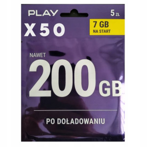 50x Starter PLAY 5zł Internet Na kartę 7 GB