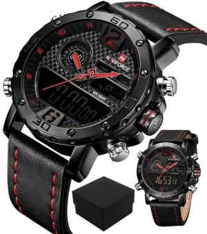 Zegarek NAVIFORCE męski Led Pasek Skóra Stoper BOX