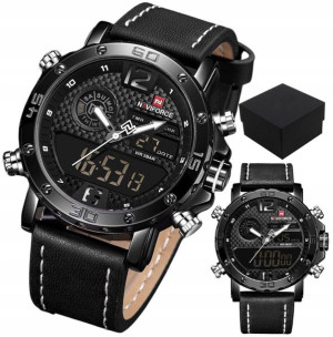 Zegarek męski NAVIFORCE Led Pasek Skóra Stoper BOX