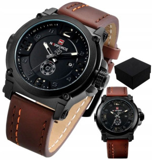 Zegarek NAVIFORCE męski MILITARY Skóra Stoper BOX