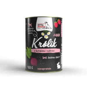 SYTA MICHA Karma mokra szczenię Królik Maliny 400g