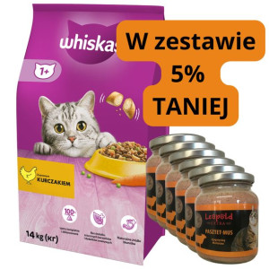 WHISKAS Adult 14kg z pysznym kurczakiem + Leopold Pasztetowy mus 6x330g