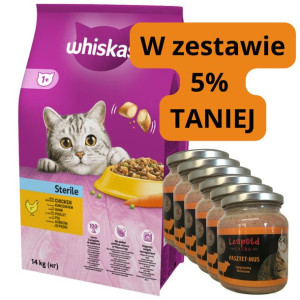WHISKAS Sterile 14kg z pysznym kurczakiem + Leopold Pasztetowy mus 6x330g