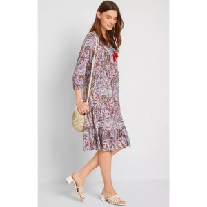 Bonprix Kolorowa Sukienka Rękaw 3/4 Wzór Paisley Wiązanie Boho 48-50 904242