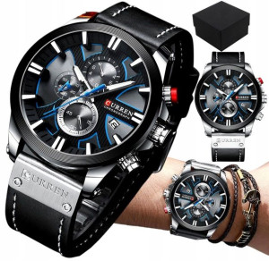 Męski Zegarek Curren Pasek Skóra Chronograf BOX