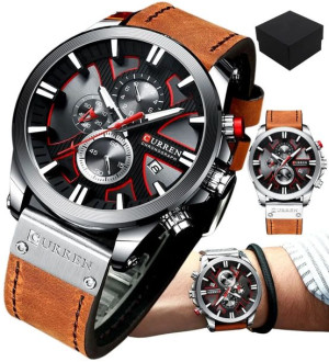 Męski Zegarek Curren Skóra Pasek Chronograf BOX