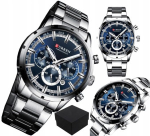 Elegancki CURREN Zegarek męski Chronograf + box