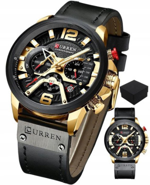 Curren MILITARY Zegarek Męski Skóra Chronograf BOX
