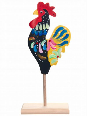 Figurka kogut kogucik drewniany na patyku kolorowy ogon 36 cm