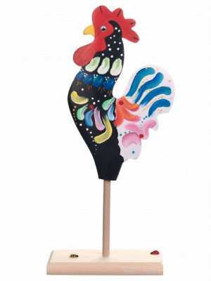 Figurka kogut kogucik drewniany na patyku kolorowy ogon 36 cm
