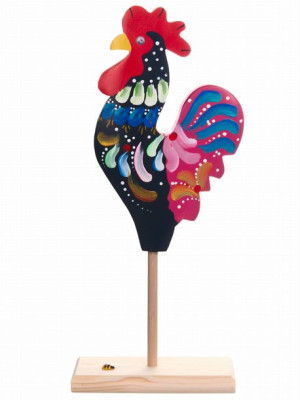 Figurka kogut kogucik drewniany na patyku kolorowy ogon 36 cm