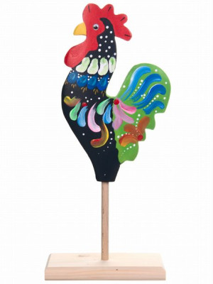 Figurka kogut kogucik drewniany na patyku kolorowy ogon 36 cm