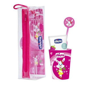 Chicco Travel Set zestaw podróżny do mycia zębów pasta szczoteczka kubek