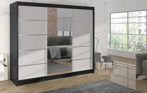 Szafa TRZYDRZWIOWA z lustrem - 200x215x58 cm - CZARNY/BIAŁY