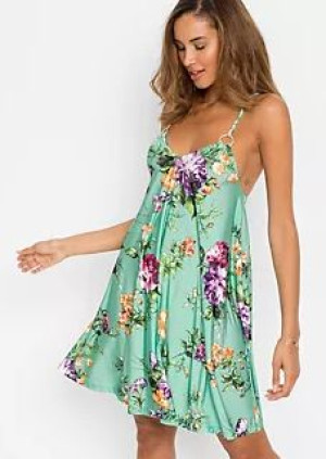 Bonprix Miętowa Luźna Krótka Wiosenna Sukienka Kwiaty Oversize 40-42 931837