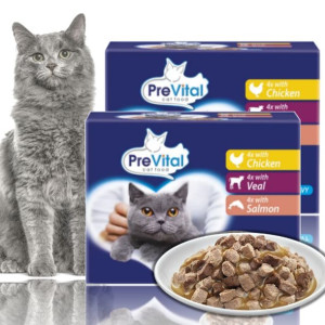 PREVITAL Mokra karma kot saszetki Mix 24x100g Box