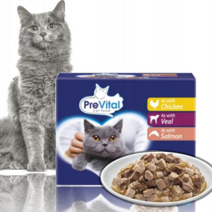 PREVITAL Mokra karma kot saszetki Mix 12x100g Box