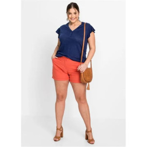 Lniana Granatowa Bluzka Z Falbankami 44-46 929660