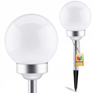 Lampa Ogrodowa LED SOLARNA KULA BIAŁA RGB 15cm