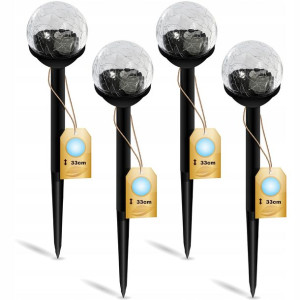 4x Lampa Solarna Ogrodowa LED Wbijana Kula Szklana
