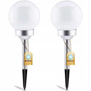 2x Lampa Solarna Ogrodowa LED Wbijana BIAŁA KULA