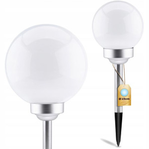 Lampa Ogrodowa Solarna LED Biała Kula 15cm Wbijana