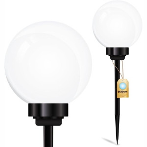 Lampa Solarna Ogrodowa Kula Biała Led Wbijana 20cm